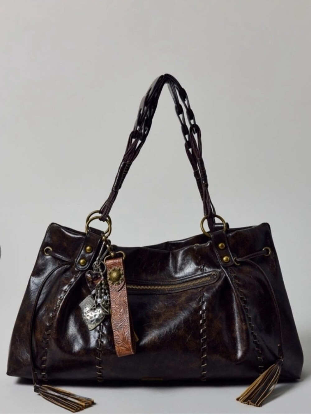 Urban Outfitters Dark Brown Braided-Handle Shoulder Bag